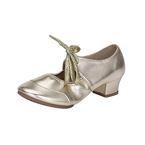Damen Tanzschuhe Latein Tango Salsa Schuhe Blockabsatz Elegante Pumps Brautschuhe mit Riemchen Geschlossen Celucke (Gold, EU37) von Celucke Sandalette