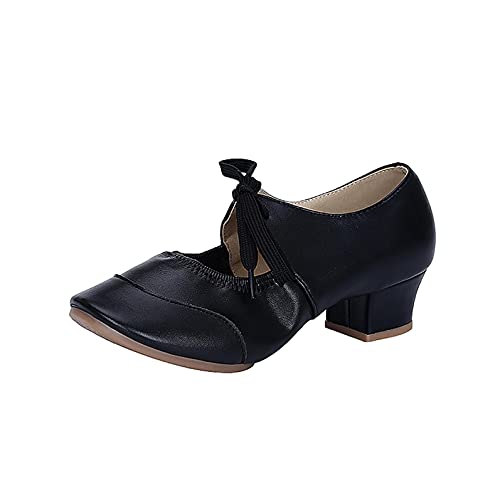 Damen Tanzschuhe Latein Tango Salsa Schuhe Blockabsatz Elegante Pumps Brautschuhe mit Riemchen Geschlossen Celucke (Schwarz, EU36) von Celucke Sandalette