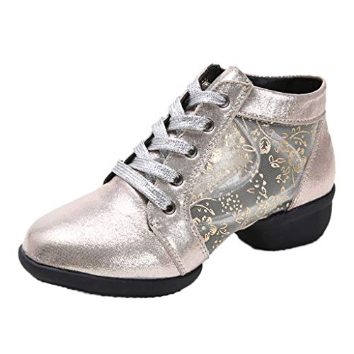 Damen Tanzschuhe Sneaker Trainingsschuh Jazzschuhe Transparent Schnürung Mittelhohe Weiche Sohle Rumba Ballroom Latein Salsa Tango Dance Schuhe von Celucke Sandalette