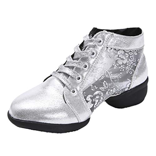 Damen Tanzschuhe Sneaker Trainingsschuh Jazzschuhe Transparent Schnürung Mittelhohe Weiche Sohle Rumba Ballroom Latein Salsa Tango Dance Schuhe von Celucke Sandalette