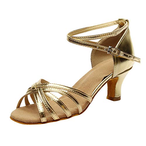 Celucke Sandalette Damen Tanzschuhe Standard & Latein Salsa Tango Schuhe Party Hochzeit Weiche Sohle Sandalen 38, Gold von Celucke Sandalette