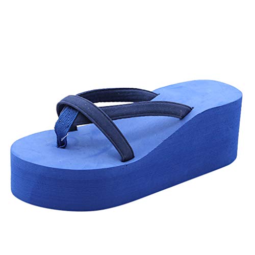 Damen Zehentrenner Sommer Zehenstegsandalen mit Keilabsatz Plateau, Frauen Flip Flops Bequeme Strandpantolette Sandalen für Urlaub Strand Celucke (Blau, EU41) von Celucke Sandalette