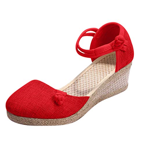 Espadrilles Damen Plateau Keilabsatz Sandalen Frauen Knöchelriemen Riemchensandalen Sommerschuhe Sohlen 5.5cm Celucke von Celucke Sandalette