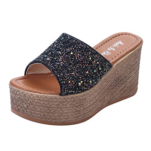 Espadrilles Damen Plateau Sandalen Flach Pantoletten mit Keilabsatz, Sommerschuhe Frauen Sandaletten Peep Toe Strand Hausschuhe Bequeme Strandsandalen Celucke (Silber, 38) von Celucke Sandalette