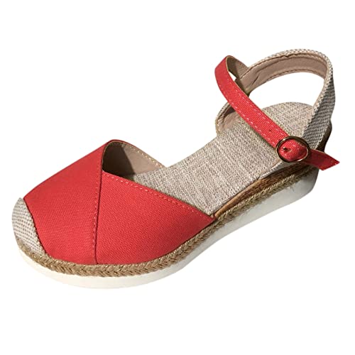 Espadrilles Damen Sommer Sandalen mit Plateausohle Keilabsatz, Frauen Outdoor Strand Sandaletten Schöne Sommerschuhe Gr.35-43 Celucke (Rot, 35 EU) von Celucke Sandalette