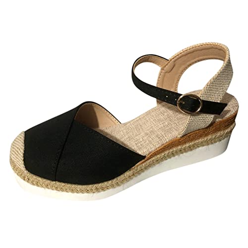 Espadrilles Damen Sommer Sandalen mit Plateausohle Keilabsatz, Frauen Outdoor Strand Sandaletten Schöne Sommerschuhe Gr.35-43 Celucke (Schwarz, 37 EU) von Celucke Sandalette