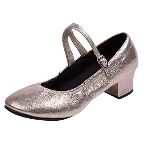 Jazzschuhe Damen Standard Tanzschuhe Flamenco Pumps Prinzessinnen Dance Schuhe Trainingsschuhe Mittelhohe Weiche Sohle für Latein Salsa Tango Celucke (Gold, 37 EU) von Celucke Sandalette