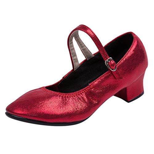 Jazzschuhe Damen Standard Tanzschuhe Flamenco Pumps Prinzessinnen Dance Schuhe Trainingsschuhe Mittelhohe Weiche Sohle für Latein Salsa Tango Celucke (Rot, 38 EU) von Celucke Sandalette