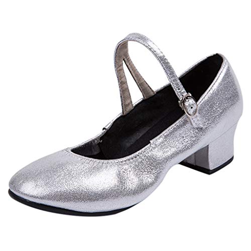 Jazzschuhe Damen Standard Tanzschuhe Flamenco Pumps Prinzessinnen Dance Schuhe Trainingsschuhe Mittelhohe Weiche Sohle für Latein Salsa Tango Celucke (Silber, 37 EU) von Celucke Sandalette