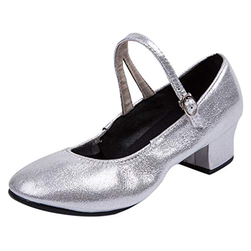 Jazzschuhe Damen Standard Tanzschuhe Flamenco Pumps Prinzessinnen Dance Schuhe Trainingsschuhe Mittelhohe Weiche Sohle für Latein Salsa Tango Celucke (Silber, 39 EU) von Celucke Sandalette