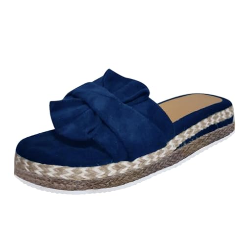 Sandalen Damen Espadrilles Pantoletten Plateau Schleife Flache Sandaletten Peep Toe Strand Hausschuhe Frauen Sommerschuhe Bequeme Strandsandalen Celucke (Blau, 37) von Celucke Sandalette