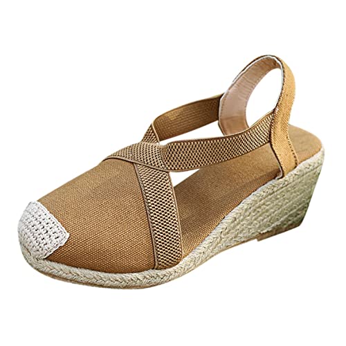 Sandalen Damen Espadrilles mit Plateausohle und Keilabsatz, Frauen Geschlossen Sandaletten Urlaub Strand Sommerschuhe Schöne Bequeme Strandsandalen Celucke (Braun, 41EU) von Celucke Sandalette