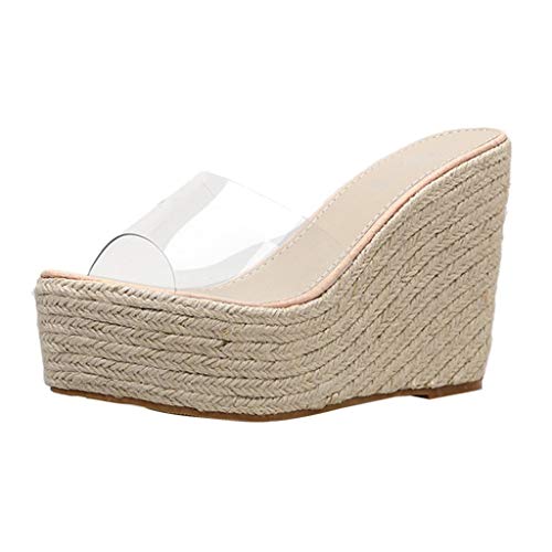 Sandalen Damen Sommer Espadrilles Pantoletten Plateausohle Keilabsatz Frauen Outdoor Strand Sandaletten Schöne Sommerschuhe Bequeme Strandsandalen Celucke (Pink, 39 EU) von Celucke Sandalette