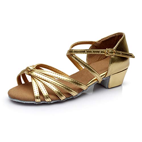 Tanzschuhe Damen Mädchen Standard Latin Party Dance Schuhe Ballsaal Salsa Tango Tanzschuhe Weiche Sohle für Mutter Tochter Gr 24-41 Celucke (Gold, 36 EU) von Celucke Sandalette