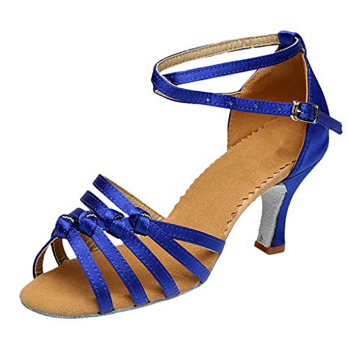 Tanzschuhe Damen Standard & Latein Hoher Absatz Weiche Sohle Ballsaal Performance Sandalen Samba Chacha Salsa Tango Partei Tanzschuhe Celucke (Blau, 40 EU) von Celucke Sandalette