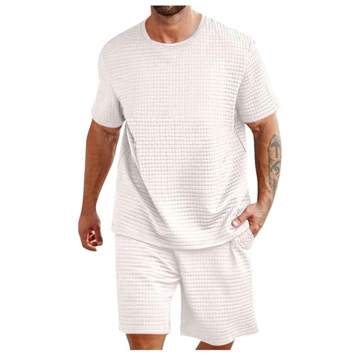 Celucke 2 Teiliges Outfit Herren Sommer 2 teiler Einfarbig Kurzarm T-Shirt Short Sportanzug Jogginganzug Teenager-Anzug Baggy Sommer Anzug Strand Outfit Freizeitanzug von Celucke