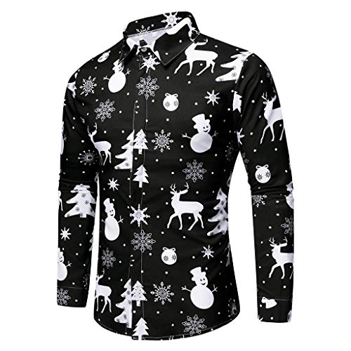 Celucke 3D Druck Weihnachtshemd Herren Freizeithemd Langärm Hemden Männer Weihnachten Sweatshirt Hemd Lustige Christmas Shirt Slim Fit mit Weihnachtsmotiv Schwarz,3XL von Celucke