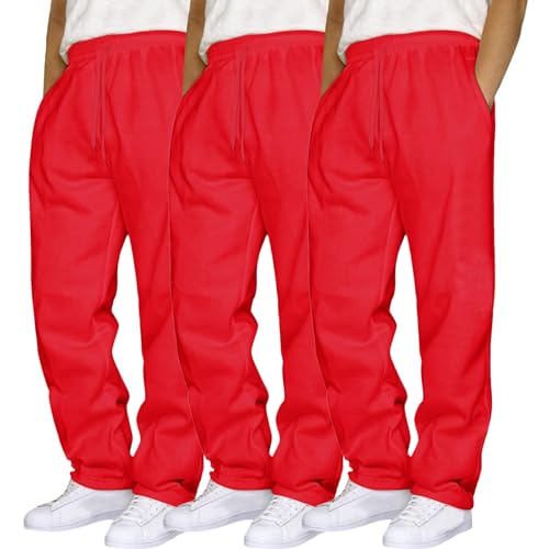 Celucke 3er Pack Jogginghose Herren Lang Baumwolle Elastische Taille Sportbekleidung Atmungsaktiv Breite Baggy Sweathose Einfarbig Relaxing Hose mit Taschen Klassische Trainingshose von Celucke