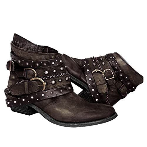 Celucke Ankle Boots Damen Barfußschuhe Winter Moon Boots Gefüttert Winterschuhe Winterboots Stiefeletten Für Damen Cowboy Herbstschuhe Retro Runde Zehe Kurzstiefel Stiefel von Celucke