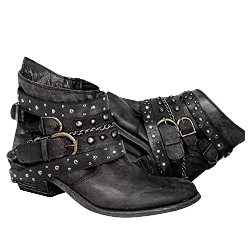 Celucke Ankle Boots Damen Barfußschuhe Winter Moon Boots Gefüttert Winterschuhe Winterboots Stiefeletten Für Damen Cowboy Herbstschuhe Retro Runde Zehe Kurzstiefel Stiefel von Celucke