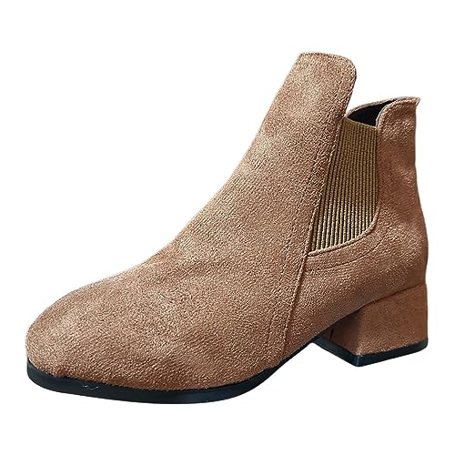 Celucke Ankle Boots Damen Trachtenschuhe Schuhe Trachten Schuhe Chelsea Boots Braun Kurzstiefel Reißverschluss Klassische Stiefel Boots Schlupfstiefel Winterschuhe Bequeme Westernstiefel von Celucke