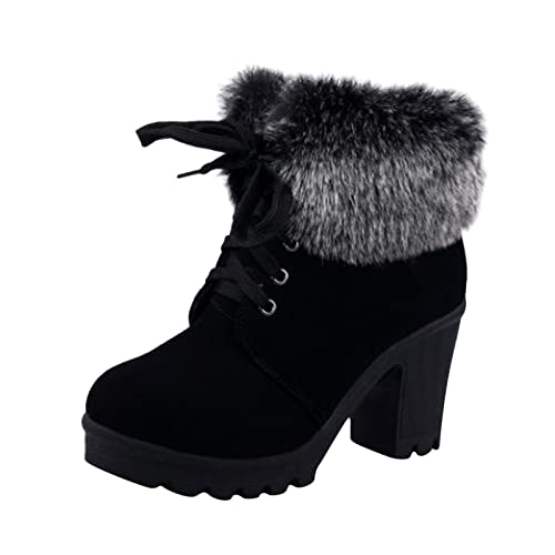 Celucke Ankle Boots Damen Winterstiefel Warm Heels Plateau Runde Gürtelstiefel Casual Fashion rutschfeste Herbst Winter von Celucke