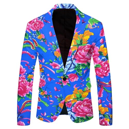 Celucke Anzug Herren Vintage Pfingstrose Druck Taschen Outfit Blazer Anzüge Nordöstliche Blume Sakkos Sakko Langarm Blazer Outerwear für Hochzeit Karneval Party Nachtklub von Celucke