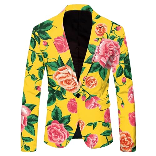 Celucke Anzug Herren Vintage Pfingstrose Druck Taschen Outfit Blazer Anzüge Nordöstliche Blume Sakkos Sakko Langarm Blazer Outerwear für Hochzeit Karneval Party Nachtklub von Celucke