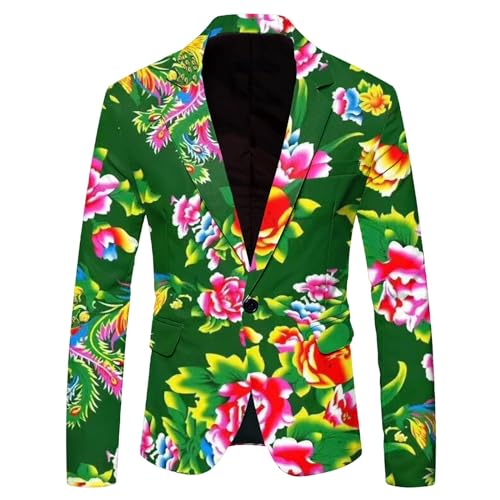 Celucke Anzug Herren Vintage Pfingstrose Druck Taschen Outfit Blazer Anzüge Nordöstliche Blume Sakkos Sakko Langarm Blazer Outerwear für Hochzeit Karneval Party Nachtklub von Celucke