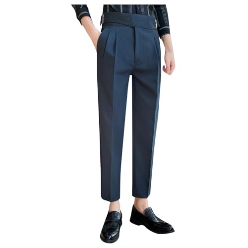 Celucke Anzughose Herren Chinohose Hosen Casual Business Formelle Hohe Taille Slim Neunte Hose Einfarbig Straight Leg Pants Glatt Bügelfreie Hose Lässig Men Gentleman-Hosen Anzug Hosen von Celucke