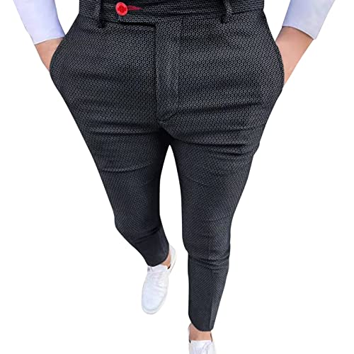 Celucke Anzughose Herren Karierte Anzug Bleistifthose Businesshose Stretch Slim Fit Soft Shell Hose Freizeithose Lange Chino Hose Stoffhose Reißverschluss Hosen(Schwarz,3XL) von Celucke