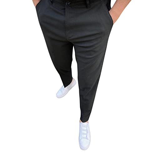 Celucke Anzughose Herren Karierte Anzug Bleistifthose Businesshose Stretch Slim Fit Soft Shell Hose Freizeithose Lange Chino Hose Stoffhose Reißverschluss Hosen(Schwarz,XL) von Celucke