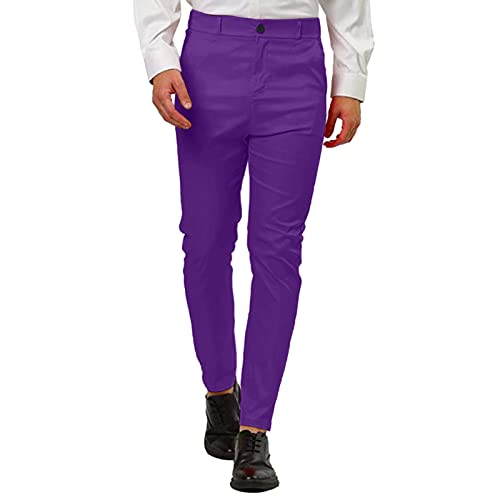 Celucke Anzughose Herren Lange Businesshose Regular fit Bügelfaltenhose Stretch Soft Shell Hose Slim-Fit Stoffhose Sommerhose Button Tunika Hosen Freizeithose(Lila,M) von Celucke