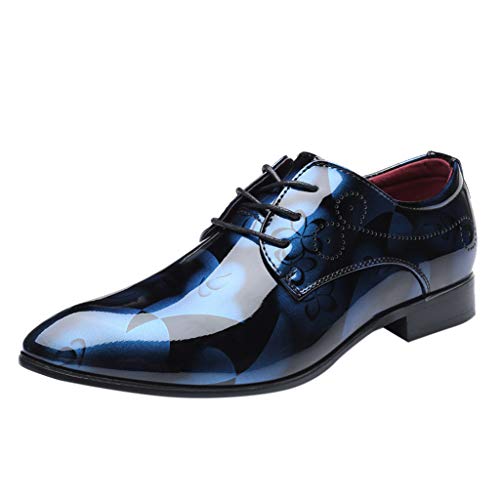 Celucke Anzugschuhe Herren Lederschuhe Lackleder Hochzeit Party Derby Schnürhalbschuhe Oxford Smoking Schuhe Männer Business-Halbschuh (Blau, 37 EU) von Celucke