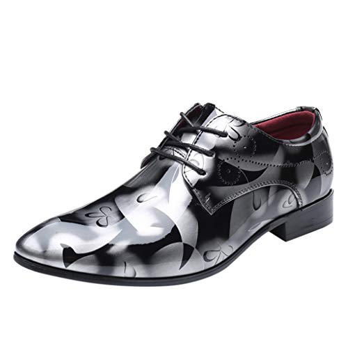 Celucke Anzugschuhe Herren Lederschuhe Lackleder Hochzeit Party Derby Schnürhalbschuhe Oxford Smoking Schuhe Männer Business-Halbschuh (Grau, 44 EU) von Celucke