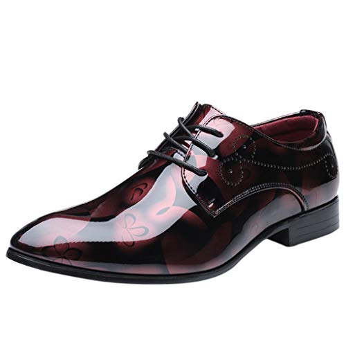 Celucke Anzugschuhe Herren Lederschuhe Lackleder Hochzeit Party Derby Schnürhalbschuhe Oxford Smoking Schuhe Männer Business-Halbschuh (Rot, 47 EU) von Celucke