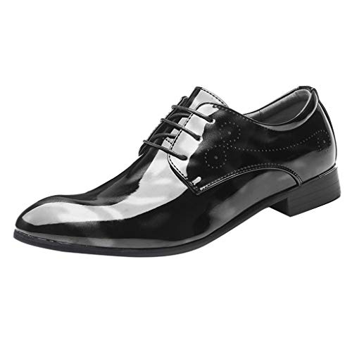 Celucke Anzugschuhe Herren Lederschuhe Lackleder Hochzeit Party Derby Schnürhalbschuhe Oxford Smoking Schuhe Männer Business-Halbschuh (Schwarz, 41 EU) von Celucke