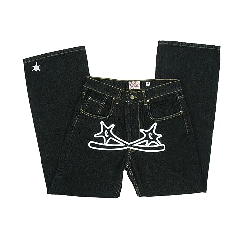 Celucke Baggy Jeans Hosen Sport Männer Sporthose Y2k Sternauge Emoji Aufdruck Minus Two Cargo Jeans Herren Schwarz Outdoor Hosen Jogginghose Schwarze Cargohose Hose Herren von Celucke