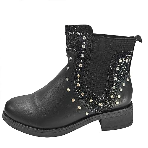 Celucke Biker Boots Damen Stiefeletten mit Blockabsatz und Reißverschluss, Klassische Winterstiefel im Military-Stil, Schnürstiefel Combat Boots (Weiß, 42) von Celucke