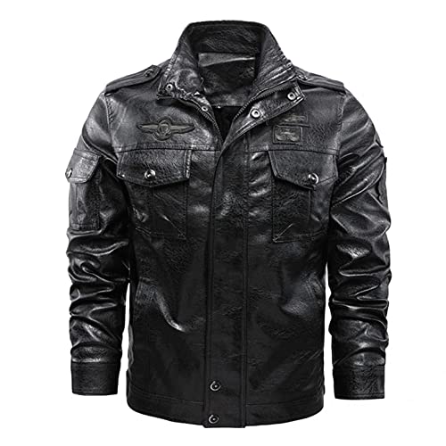 Celucke Bikerjacke Herren Winterjacke Kunstleder Lederjacke Bomberjacke Männer Biker Jacke Herbst Winter Übergangsjacke (Schwarz, XXL) von Celucke