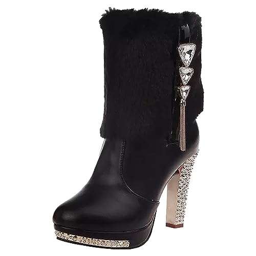 Celucke Boots Damen Stiefeletten Winter Barfußschuhe Moon Boots Gefüttert Winterschuhe Winterboots Kurze Gummistiefel Cowboy Herbstschuhe Retro Runde Zehe Kurzstiefel Stiefel von Celucke