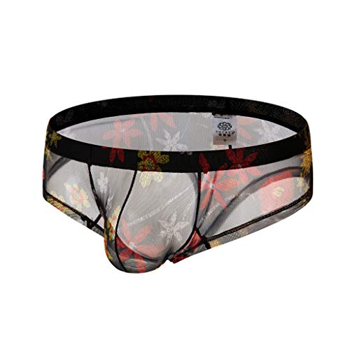 Celucke Boxershorts Herren Transparent Schlüpfer Lace Reizwäsche Männer Unterhosen Erotische Wäsche Bequeme Slips Bikini Strings Höschen (D - Schwarz, L) von Celucke