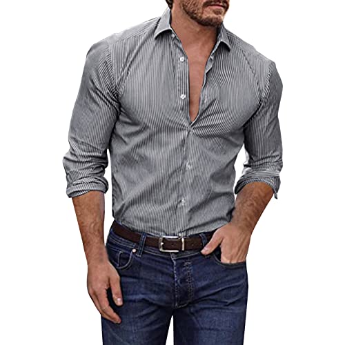 Celucke Businesshemd Herren Langarmhemd Hemd Männer Revershemd Herrenhemd Langarm Nadelstreife Freizeit Shirts Slim Fit Shirt Dünnes Leichtes Atmungsaktive Freizeithemd Bequem(Schwarz,M) von Celucke