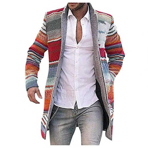 Celucke Cardigan Herren Lang Strickjacke Bunt Windbreaker Jacken Knopf Strickpullover Sweatjacke Wollmantel Strickmantel Longstrickjacke von Celucke