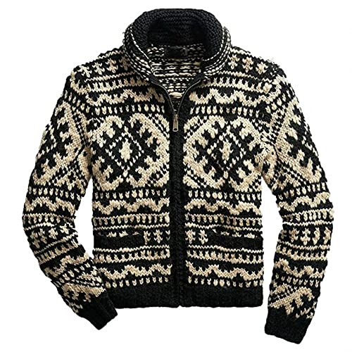 Celucke Cardigan Herren Strickjacke Weihnachtspullover Reverskragen Strickpullover Drucken Übergangsjacke Winter Mode Jacke Männer Reißverschluss Strickmantel von Celucke