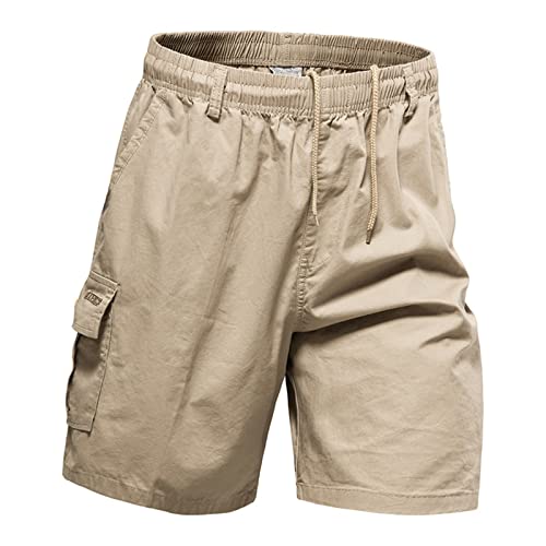 Celucke Cargo Shorts Herren Trainingsshorts Outdoor Kurze Hose Schnelltrocknend Viele Taschen Wanderhose Stretch Capri Radhose Leicht Atmungsaktiv Sommer Shorts Herrenshorts Wandershorts(Khaki,4XL) von Celucke