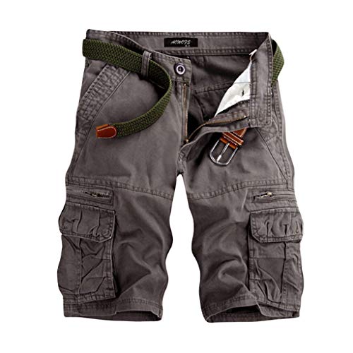 Celucke Cargo Shorts Männer Camouflage Sweatpant Elastischer Bund Kordelzug, Sommer Cargoshorts Herren Chino Jogger Kurz Hose Bermuda Strand Urlaub Atmungsaktives Bequeme (Grau, W28) von Celucke