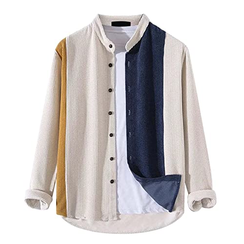 Celucke Cordhemd Herren Cord-Hemd Langarm Männer Freizeithemd Regular Fit Button down Shirt Revers Hemded Licht Hemd Sommer Bluse(Weiß,M) von Celucke