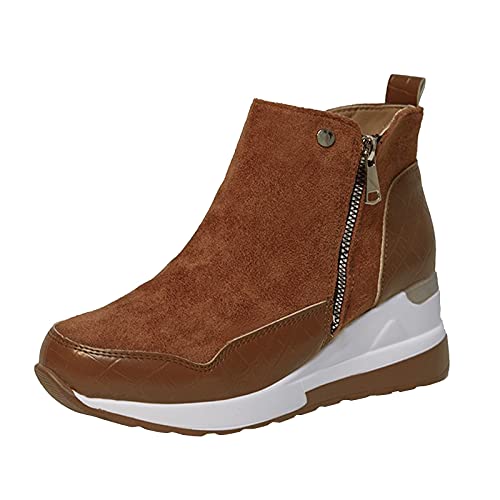 Celucke Damen Boots Barfußschuhe Winter Moon Boots Gefüttert Winterschuhe Winterboots Kurze Gummistiefel Boots Plateau Schuhe Retro Runde Zehe Kurzstiefel Stiefel von Celucke