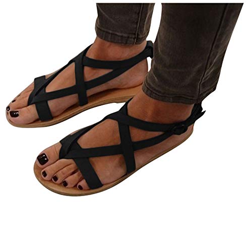 Celucke Damen Flip Flops Sandalen Kreuzgurte Flache Schuhe,Riemchensandalen Römersandalen Riemensandalen Schnürsandale von Celucke